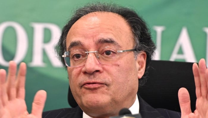 Finance Minister Muhammad Aurangzeb speaks during post-budget media briefing, a day after presenting the 2025-26 fiscal budget, Islamabad, June 11, 2025. — INP