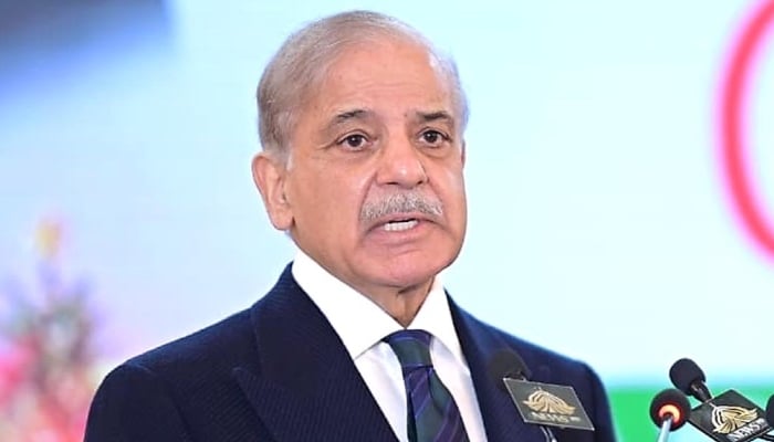 Prime Minister Shehbaz Sharif addressing an event. — PID/File