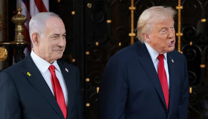US President Donald Trump speaks next to Israeli Prime Minister Benjamin Netanyahu upon arrival for meetings at Trumps Mar-a-Lago club in Palm Beach, Florida, US, December 29, 2025. — Reuters