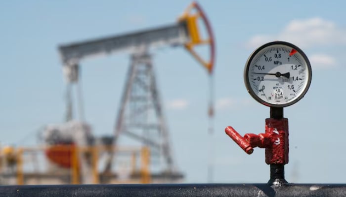A view shows a pressure gauge near oil pump jacks outside Almetyevsk, in the Republic of Tatarstan, Russia July 14, 2025. — Reuters