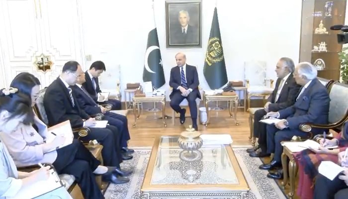 Prime Minister Shehbaz Sharif meets Chinese Ambassador Jiang Zaidong at the Prime Ministers House, Islamabad, March 26, 2026. — Screengrab via video/X/@PakPMO