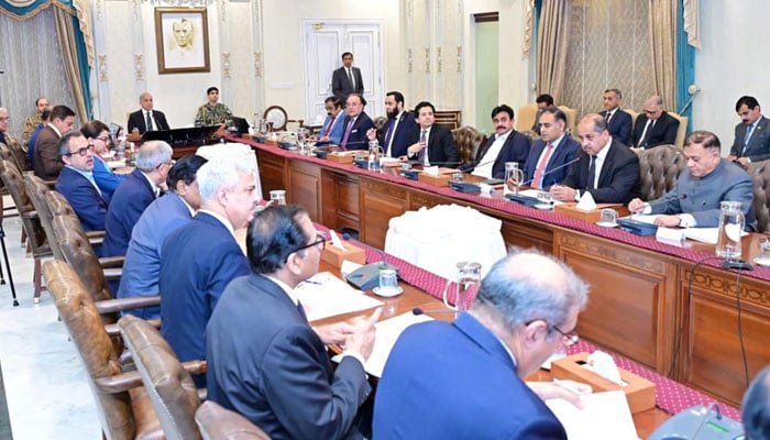 Prime Minister Shehbaz Sharif chairs a meeting to review implementation of fuel conservation and austerity in Islamabad on March 30, 2026. — PID