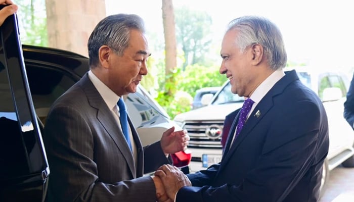 Deputy Prime Minister and Foreign Minister Ishaq Dar meets Chinese counterpart Wang Yi in Islamabad in this undated image. — X/@ForeignOfficePK