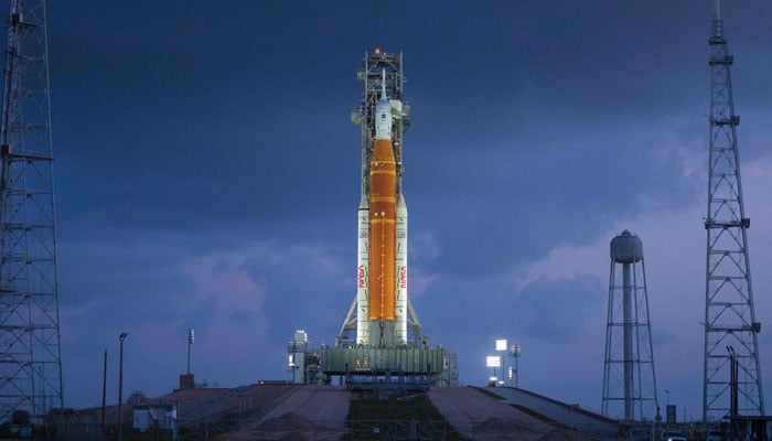 Nasa´s 322-foot-tall Artemis II Space Launch System rocket and Orion spacecraft stand on Launch Complex 39B at Kennedy Space Centre on March 31, 2026 in Cape Canaveral, Florida. — AFP