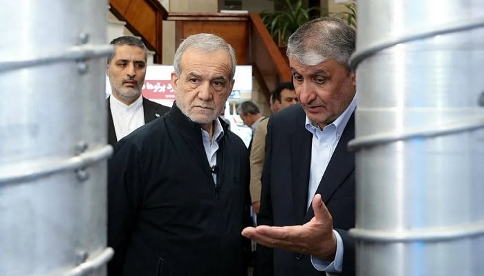 Irans President Masoud Pezeshkian visits Irans nuclear achievements exhibition in Tehran last year. — Reuters/File