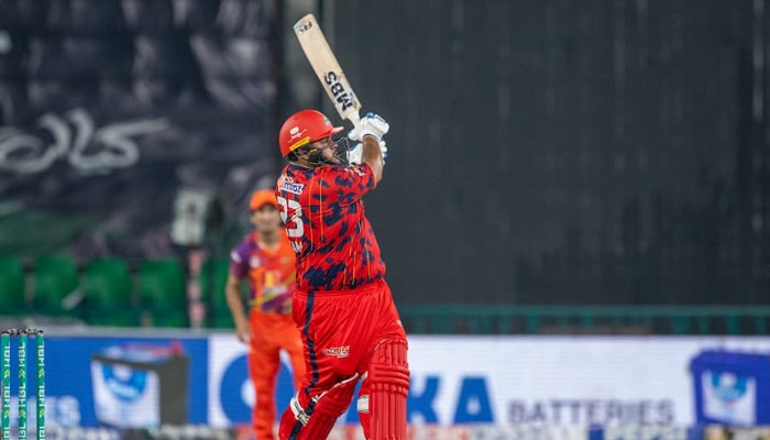 Karachi Kings Azam Khan plays a shot during the PSL 11 match against RawalPindiz at the Gaddafi Stadium in Lahore on April 2, 2026. — PSL