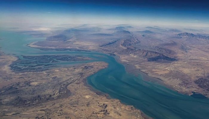 An aerial view of the Iranian shores and the island of Qeshm in the Strait of Hormuz, December 10, 2023. — Reuters
