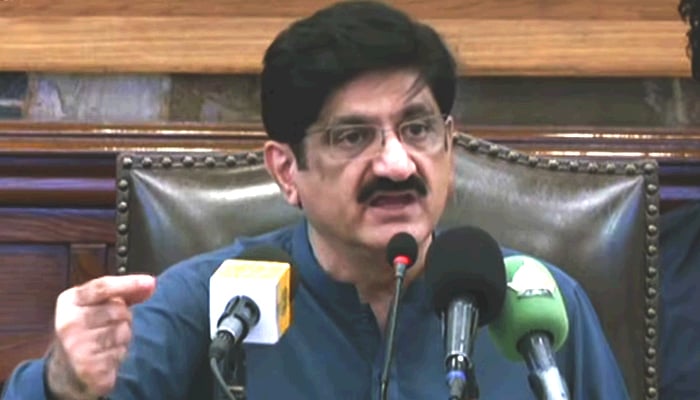 Sindh Chief Minister Murad Ali Shah speaks during a press conference in Karachi, Sindh, April 5, 2026. — Screengrab via YouTube/Geo News
