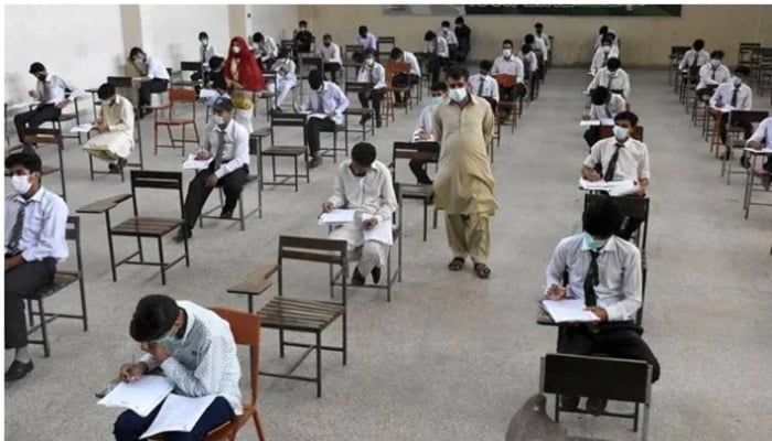 Matric students solve papers at an examination centre in Karachi on Monday, July 05, 2021. — Online/File