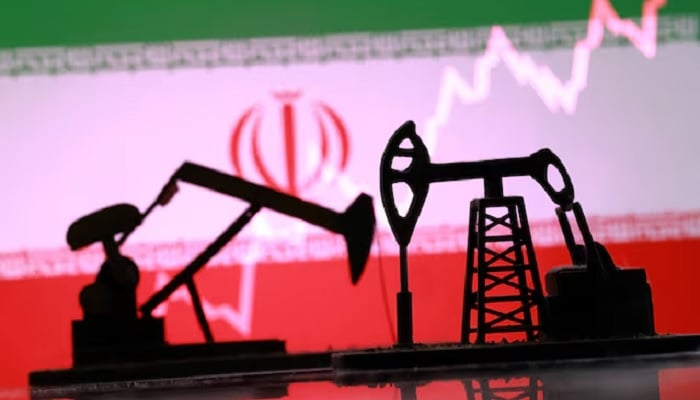 3D-printed oil pump jacks, Iranian flag, and a rising stock graph appear in this illustration taken March 2, 2026.— Reuters