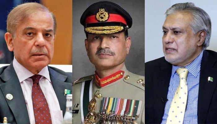 (From left to right) This collage of pictures shows Prime Minister Shehbaz Sharif, Chief of Defence Forces and Chief of Army Staff Field Marshal Asim Munir and Deputy Prime Minister Ishaq Dar. — AFP/ISPR/Radio Pakistan