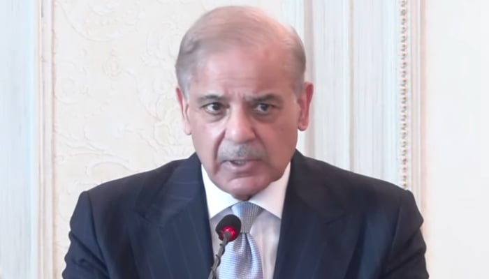 Prime Minister Shehbaz Sharif addresses a cabinet meeting in Islamabad, April 13, 2026. — Screengrab via YouTube/Geo News