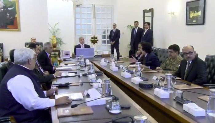 Prime Minister Shehbaz Sharif chairs high-level meeting to review petroleum reserves in Islamabad on April 13, 2025. — Screengrab via X/@PakPMO