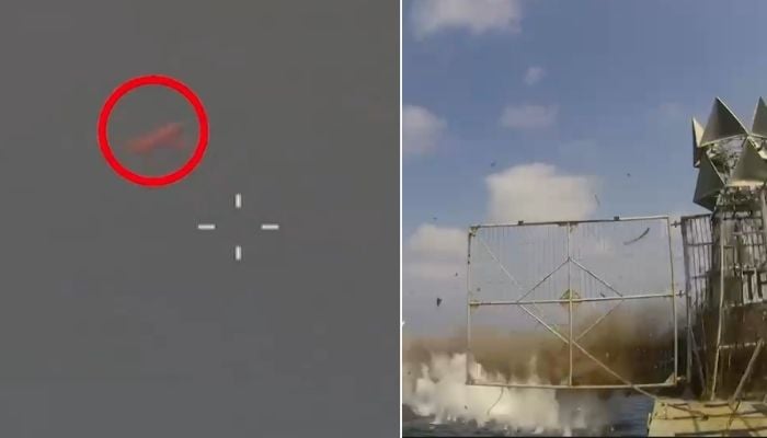 This collage shows an indigenously developed Anti-Ship Weapon System Taimoor Air-Launched Cruise Missile hits its target with precision on April 21, 2026. — ISPR