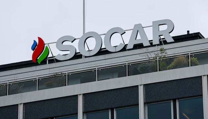 A logo of Azerbaijans state oil company SOCAR on a building in Geneva, Switzerland, March 18, 2026. — Reuters