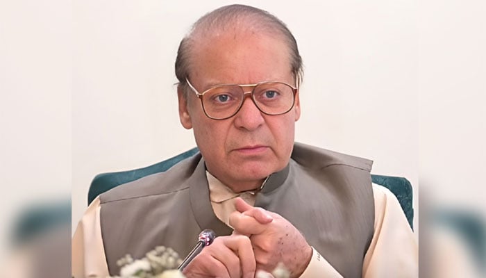 PML-N President Nawaz Sharif addresses his party’s parliamentary board for GB on April 21, 2026. — Geo News/screengrab