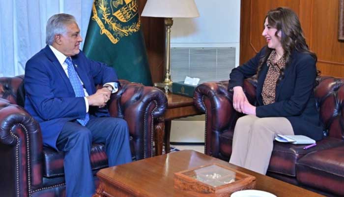 US Chargé d’Affaires Natalie A Baker (right) calls on Deputy Prime Minister/Foreign Minister Senator Ishaq Dar in Islamabad on April 21, 2026. — X/ForeignOfficePk