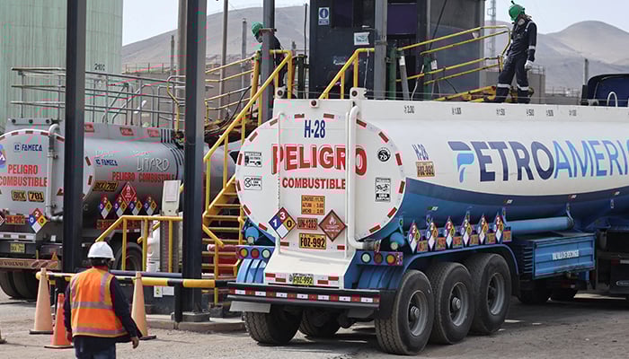 Tanker trucks line up at the La Pampilla refinery to load gasoline after the rupture of the countrys main gas pipeline, in Lima, Peru, March 9, 2026. — Reuters