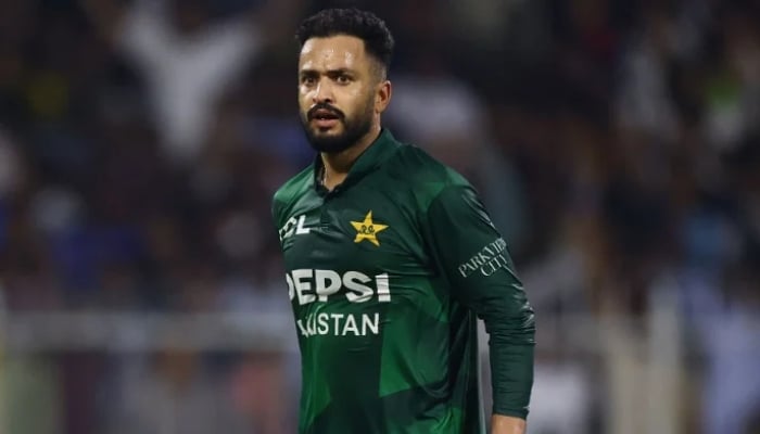 Pakistans Mohammad Nawaz looks on after dismissing Afghanistans Rashid Khan during the UAE T20I tri-series final match at Sharjah Cricket Stadium, UAE, September 7, 2025. — AFP