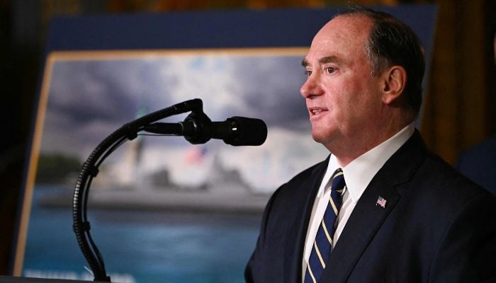 US Navy Secretary John Phelan speaks about the US Navys new Golden Fleet initiative, unveiling a new class of warships, at Mar-a-Lago in Palm Beach, Florida, on December 22, 2025. — AFP