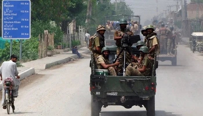 Security forces patrolling on the streets of Bannu. —Reuters/File