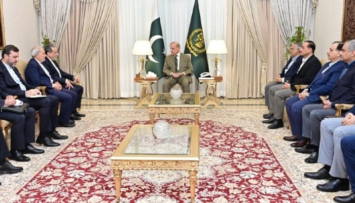 Prime Minister Shehbaz Sharif during the meeting with the Iranian delegation at the PM Office, Islamabad, April 25, 2026. — PMO