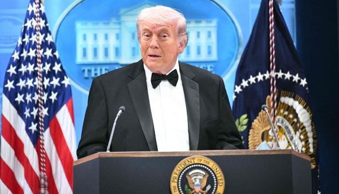 US President Donald Trump speaks during a press briefing in the Brady Briefing Room at the White House in Washington, DC, shortly after a shooting incident at the White House Correspondents Dinner on April 25, 2026. — AFP