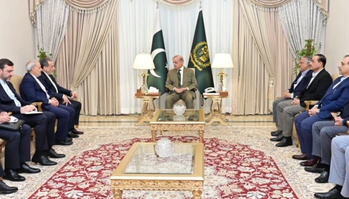 Prime Minister Shehbaz Sharif during the meeting with the Iranian delegation at the PM Office, Islamabad, April 25, 2026. — PMO