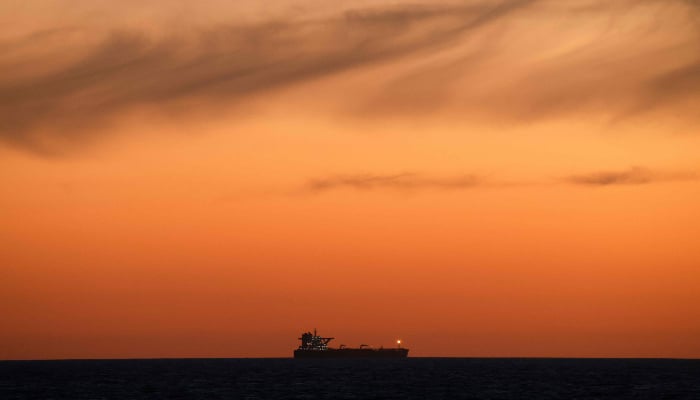 An oil tanker floats anchored in the Pacific Ocean off the coast of Huntington Beach on April 23, 2026, in Huntington Beach, California, US. — AFP