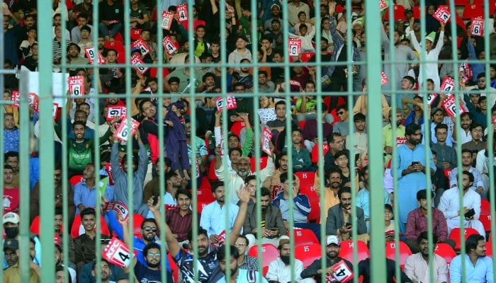Fans watch the tri-nation series final between Pakistan and New Zealand at National Bank Stadium in Karachi, February 14, 2025. — PPI