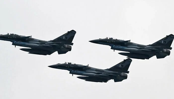 Pakistan Air Force J-10C fighter jets, developed by China’s Chengdu Aircraft corporation. — AFP/File