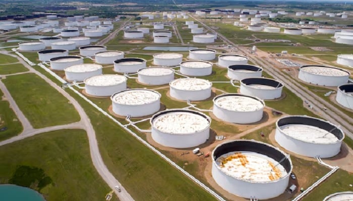 Crude oil storage tanks are seen in an aerial photograph at the Cushing oil hub in Cushing, Oklahoma, U.S., April 21, 2020. — Reuters