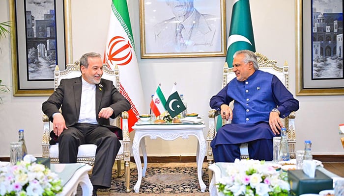 Deputy Prime Minister and Foreign Minister, Senator Mohammad Ishaq Dar, in a meeting with Iranian Foreign Minister, Seyyed Abbas Araghchi, at Ministry of Foreign Affairs in Islamabad. — APP/File
