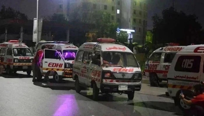 Several Edhi ambulances can be seen in this undated image. — AFP/File