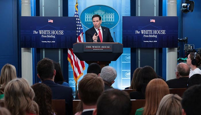 US Secretary of State Marco Rubio points as members of the media raise their hands during a press briefing in the James S Brady Press Briefing Room at the White House in Washington, DC, US, May 5, 2026. — Reuters