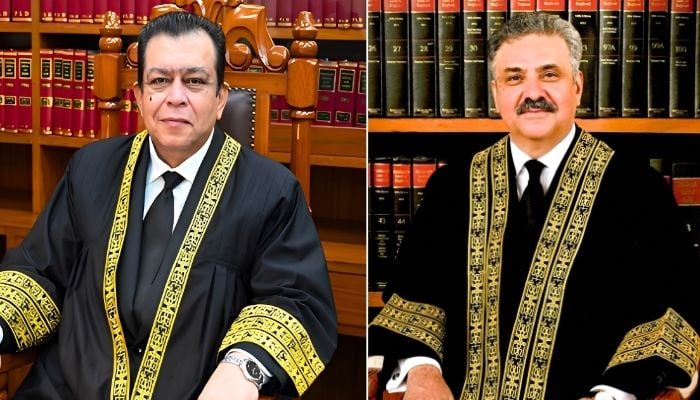 This collage shows Chief Justice of Pakistan Justice Yahya Afridi (right) and Justice Shahid Bilal Hassan. — SC website