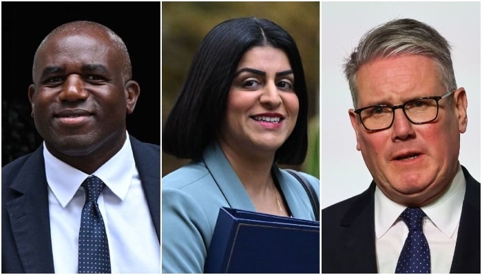 Collage shows Foreign Secretary David Lammy (left), Home Secretary Shabana Mahmood (centre) and British Prime Minister Sir Keir Starmer (right). — Reuters/File