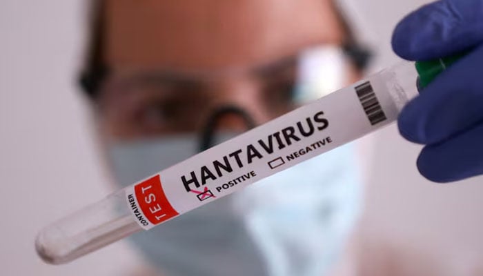 A test tube labelled Hantavirus positive is held in this illustration taken May 7, 2026.