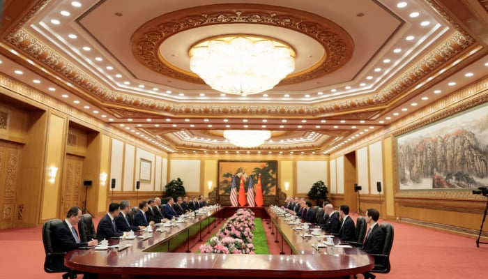 US President Donald Trump participates in an expanded bilateral meeting with Chinese President Xi Jinping at the Great Hall of the People in Beijing, China, May 14, 2026. — Reuters