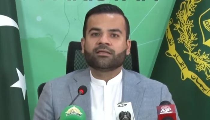 Minister of State for Law and Justice Barrister Aqeel Malik is addressing a press conference on June 16, 2024. — Screengrab/YouTube/GeoNews