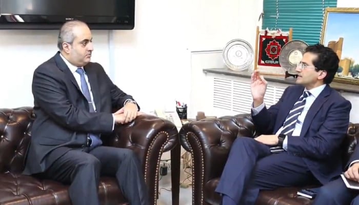 Petroleum Minister Ali Pervaiz Malik (right) speaks to Qatars Ambassador to Pakistan Ali bin Mubarak Al-Khater, Islamabad, May 14, 2026. — Petroleum Division
