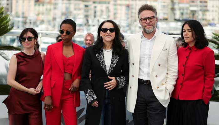 Voice cast members Julia Louis-Dreyfus, Seth Rogen, Abbi Jacobson, Samira Willey, and Sugar Lyn Beard pose during a photocall for the animated film Tangles presented as part of Special Screenings at the 79th Cannes Film Festival in Cannes, France, May 14, 2026.— Reuters/File