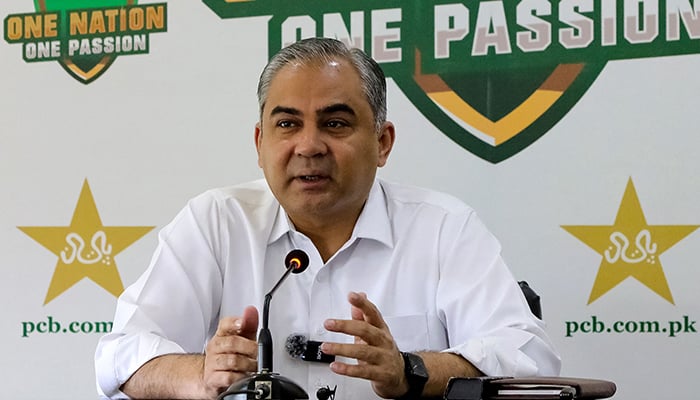 Pakistan Cricket Board Chairman Mohsin Naqvi speaks during a press conference in Lahore on March 22, 2026. — AFP