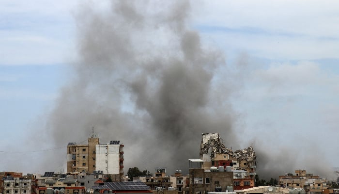 Smoke rises from the site of an Israeli airstrike in the southern city of Tyre, Lebanon, on May 15, 2026. — AFP