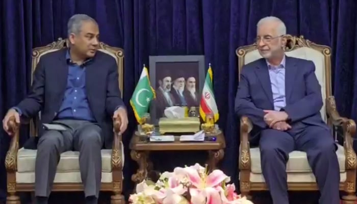 Interior Minister Mohsin Naqvi (left) meets his Iranian counterpart Eskandar Momeni in Tehran on May 16, 2026. — Screengrab via Irans Press TV