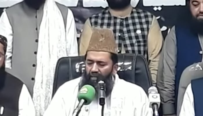 Central Ruet-e-Hilal Committee Chairman Maulana Abdul Khabir Azad addresses a press conference in Karachi on May 17, 2026. — Screengrab via Geo News