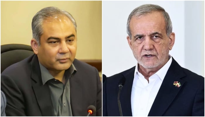This collage of photos shows Interior Minister Mohsin Naqvi (left) and Irans President Masoud Pezeshkian. — PPI/Reuters/File