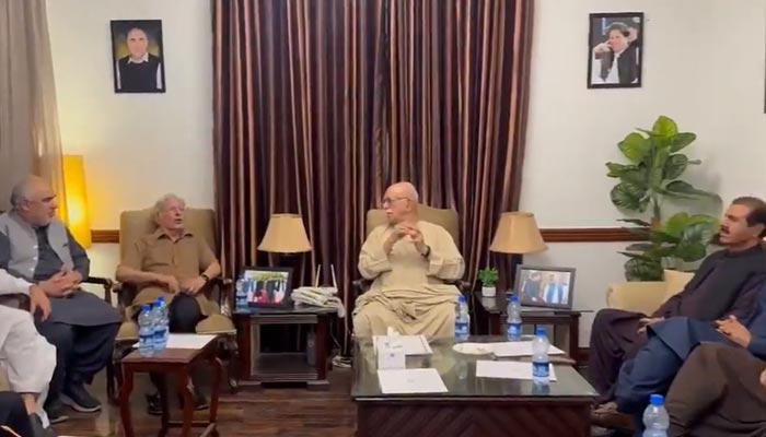 Tehreek Tahaffuz Aiyeen-e-Pakistan leaders hold meeting at Parliament House, Islamabad, May 19, 2026. — Screengrab via X/@MKAchakzaiPKMAP