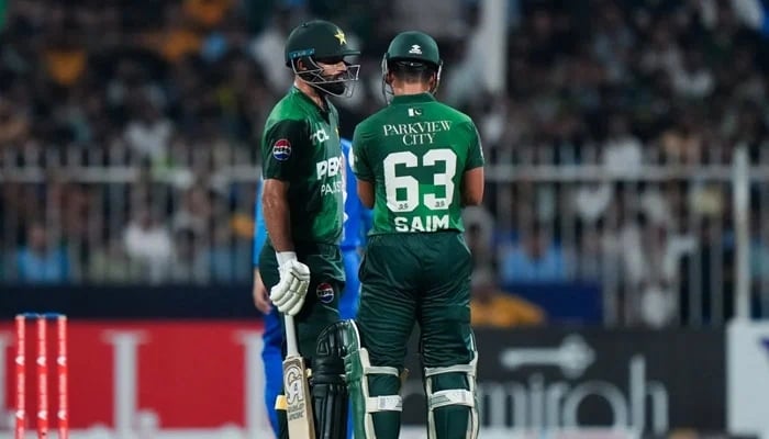 Pakistans Fakhar Zaman (left) and Saim Ayub in action during the T20I Tri-series final against Afghanistan at the Sharjah Cricket Stadium in Sharjah on September 7, 2025. — ACC