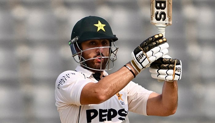Pakistans Salman Agha plays a shot during the fourth day of the second Test cricket match between Bangladesh and Pakistan at the Sylhet International Cricket Stadium in Sylhet on May 19, 2026. — AFP